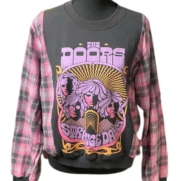 The Doors Band Sweatshirt Flannel Upcycled Top - Picture 3 of 7